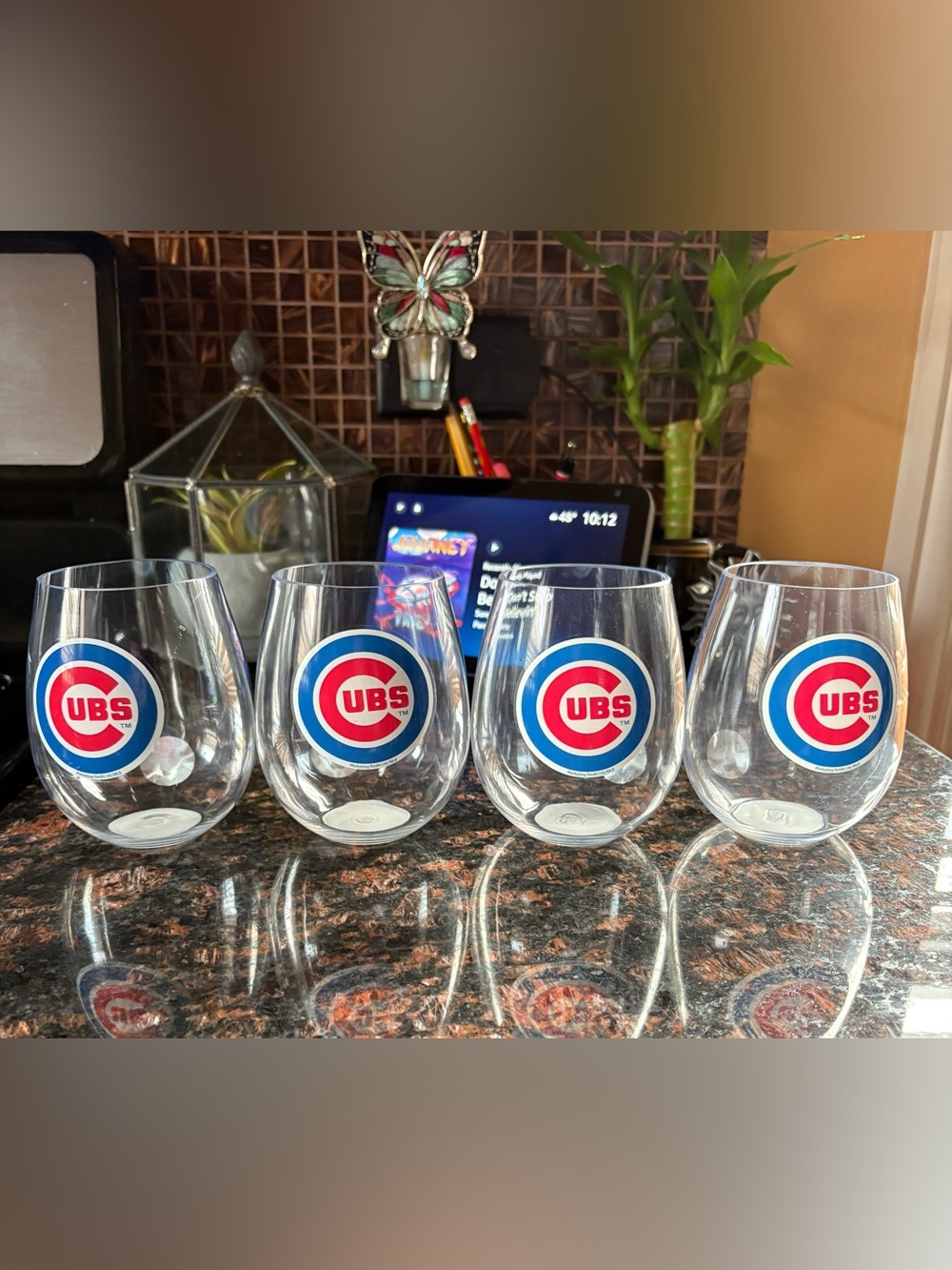 MLB Chicago Cubs Stemless Wine Glasses with Red & Blue Logo (Set of 4) acrylic